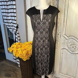 Connected Apparel Elegant Black and Blush Lace Dress